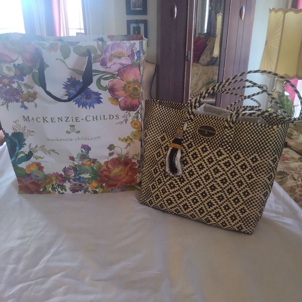 NWOT Women's Mackenzie-Childs Black & Beige Woven Tote Bag One Size